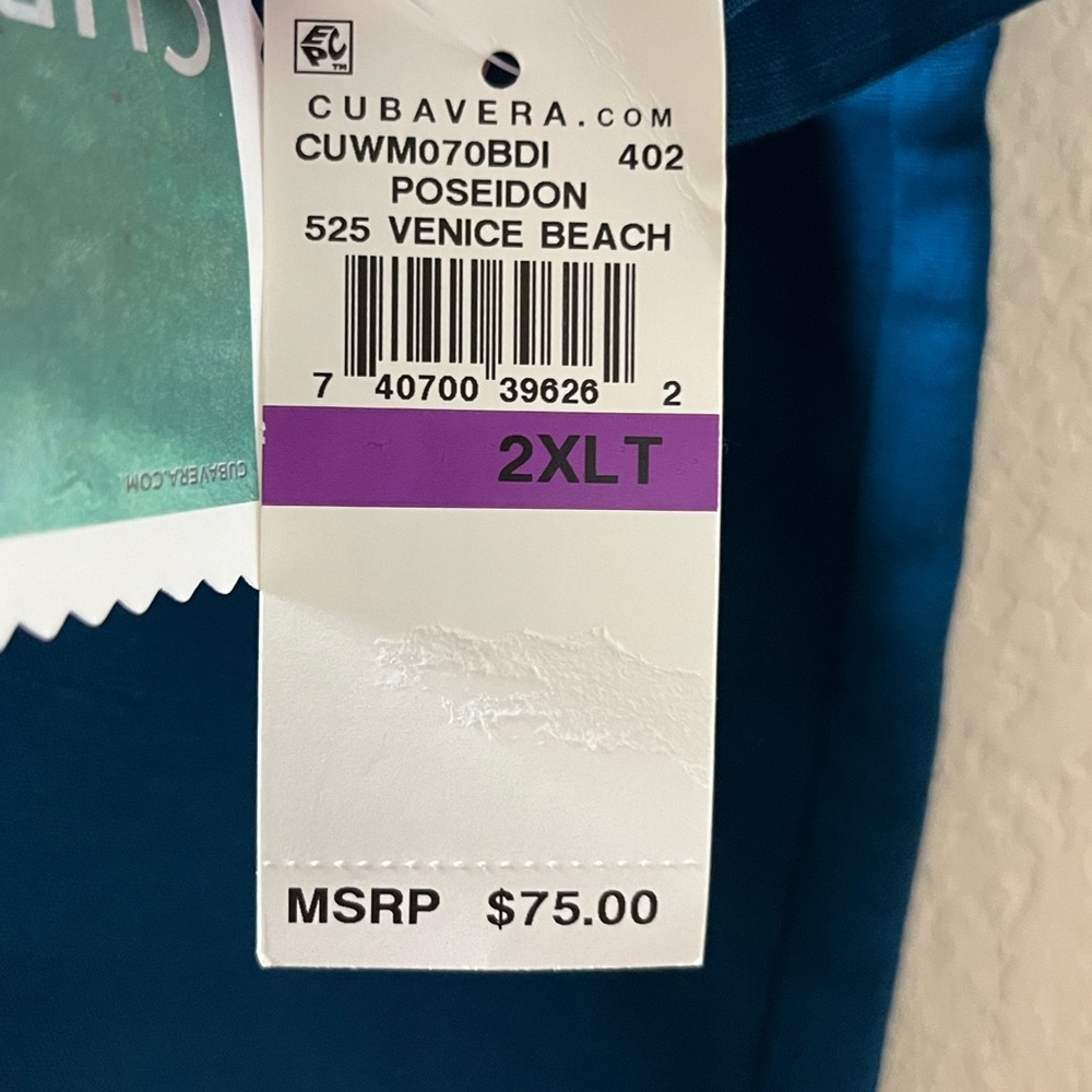 Cubavera Men’s Guayabera Shirt | 2XLT | Cream & Blue | Short Sleeve | NWT - Picture 5 of 9